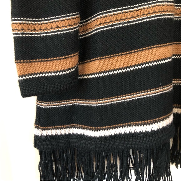 Johnny Was | NEW Alpaca Blend Black Tan Striped Fringe Boho Cardigan Small - Picture 10 of 14